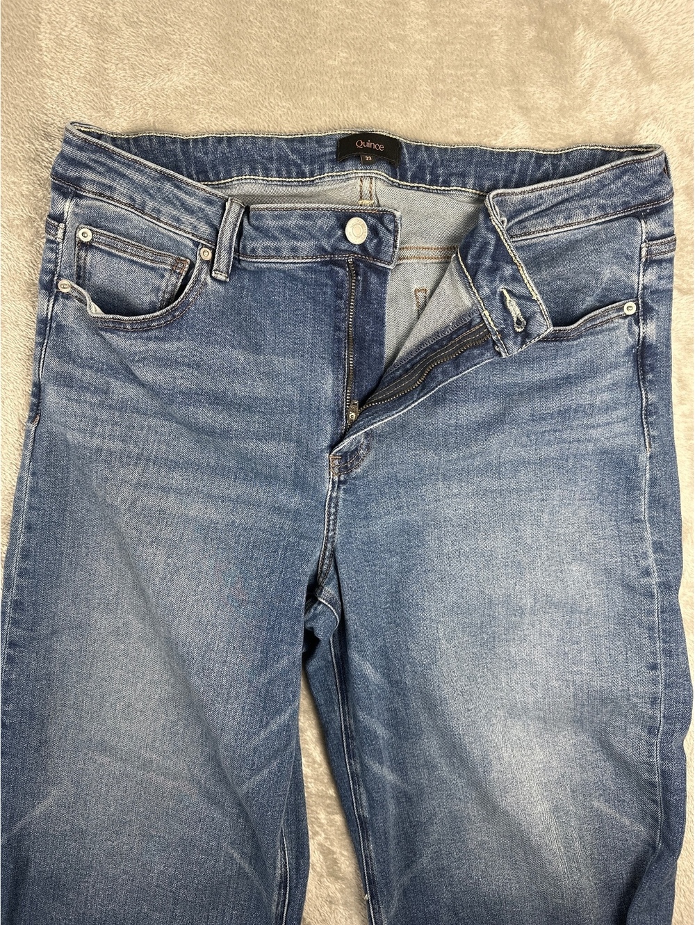 Quince Bella Stretch Wide Leg Jeans Womens 33 High Rise Twilight Blue Fray Plus - Picture 6 of 10